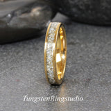 Yellow Gold Flat Glass Tungsten Ring Set