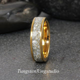Yellow Gold Flat Glass Tungsten Ring Set