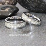 Flat Glass Tungsten Ring Set