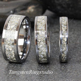 Flat Glass Tungsten Ring Set