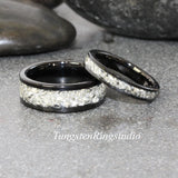 Black Flat Glass Tungsten Ring Set