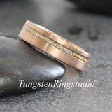 Matching 24K Gold Leaf RoseGold Brushed Tungsten Carbide Ring Set 4mm 8mm (Copy)