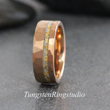 Matching 24K Gold Leaf RoseGold Bevel Tungsten Carbide Ring Set 4mm 8mm