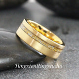 Matching 24K Gold Leaf Gold Bevel Tungsten Carbide Ring Set 4mm 6mm 8mm