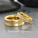 Matching 24K Gold Leaf Gold Bevel Tungsten Carbide Ring Set 4mm 6mm 8mm