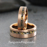 Matching Gold Leaf Meteorite Ring Set