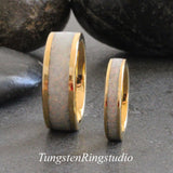 White Opal Yellow Gold Tungsten Ring Set