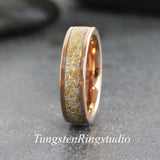 Matching 24K Gold Leaf Rose Gold Tungsten Carbide Ring Set 6mm 8mm