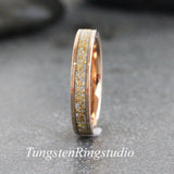 Matching 24K Gold Leaf Rose Gold Tungsten Carbide Ring Set 6mm 8mm