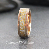 Matching 24K Gold Leaf Rose Gold Tungsten Carbide Ring Set 6mm 8mm