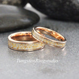 Matching 24K Gold Leaf Rose Gold Tungsten Carbide Ring Set 6mm 8mm