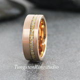 Matching 24K Gold Leaf RoseGold Brushed Tungsten Carbide Ring Set 4mm 8mm (Copy)