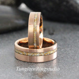Matching 24K Gold Leaf RoseGold Brushed Tungsten Carbide Ring Set 4mm 8mm (Copy)