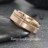 Matching 24K Gold Leaf RoseGold Brushed Tungsten Carbide Ring Set 4mm 8mm (Copy)