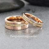Matching 24K Gold Leaf RoseGold Tungsten Carbide Ring Set 4mm 8mm