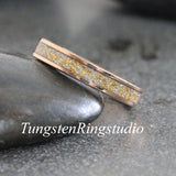 Matching 24K Gold Leaf RoseGold Tungsten Carbide Ring Set 4mm 8mm
