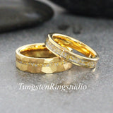 Matching 24K Gold Leaf Gold Tungsten Carbide Ring Set 4mm 6mm 8mm