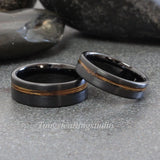 Whiskey Barrel Black Hammered Tungsten Ring Set