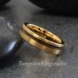 Whiskey Barrel Yellow Gold Tungsten Ring Set