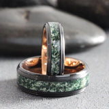 Moss Agate Ring Black Ring Set