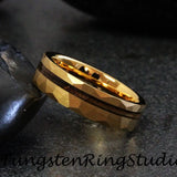 Whiskey Barrel Yellow Gold hammered Tungsten Ring Set