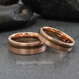 Whiskey Barrel Rose Gold Tungsten Ring Set