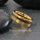Whiskey Barrel Yellow Gold Tungsten Ring Set