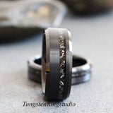 Black Meteorite Ring Bevel Tungsten Carbide Wedding Band set