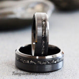 Black Meteorite Ring Bevel Tungsten Carbide Wedding Band set
