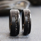 Black Meteorite Ring Bevel Tungsten Carbide Wedding Band set