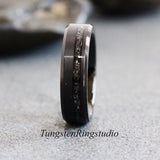 Black Meteorite Ring Bevel Tungsten Carbide Wedding Band set