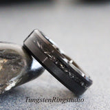 Black Meteorite Ring Bevel Tungsten Carbide Wedding Band set