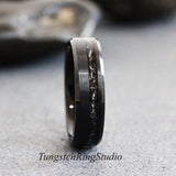 Black Meteorite Ring Bevel Tungsten Carbide Wedding Band set