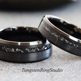 Black Meteorite Ring Bevel Tungsten Carbide Wedding Band set