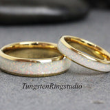 White Opal Inlay Tungsten wedding ring set