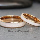 White Opal Inlay Tungsten wedding ring set