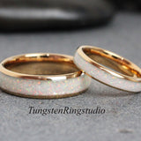 White Opal Inlay Tungsten wedding ring set