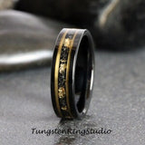 Gold Leaf Meteorite Black Rose Gold Tungsten Carbide Ring Set