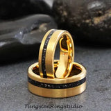 Meteorite Brushed Yellow Gold Tungsten Carbide Ring 8mm