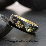Gold Leaf Meteorite Black Tungsten Ring 4 mm