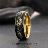 Gold Leaf Meteorite Black Tungsten Ring 4 mm