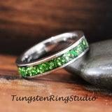 Emerald Green Silver Gray Tungsten Carbide Ring 4mm 6 mm 8mm