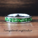 Emerald Green Silver Gray Tungsten Carbide Ring 4mm 6 mm 8mm