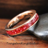Red Ruby Rose Gold Tungsten Carbide Ring 4mm 6 mm 8mm (Copy)
