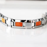 Orange Opal Bracelet Silver Gray Tungsten Carbide
