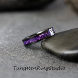 Amethyst Purple Black Tungsten Carbide Ring 4mm 6 mm 8mm
