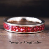 Red Ruby Rose Gold Tungsten Carbide Ring 4mm 6 mm 8mm (Copy)