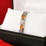 Orange Opal Bracelet Silver Gray Tungsten Carbide