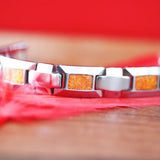 Orange Opal Bracelet Silver Gray Tungsten Carbide