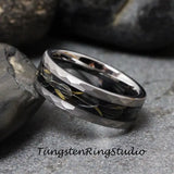 Hammer Dandelion Seed Silver Gray Polish Tungsten Carbide Ring
